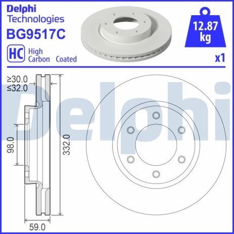 Диск гальмівний FORD RANGER, DELPHI (BG9517C) Диск гальмівний FORD RANGER, DELPHI (BG9517C)