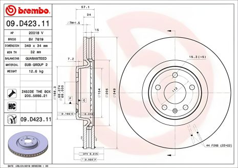 Гальмівний диск VW TOUAREG/AUDI Q7, BREMBO (09D42311)