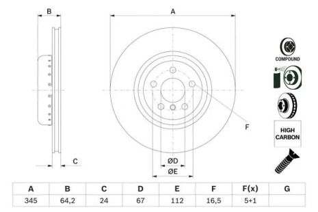 Тормозной диск BMW X5, BMW 34206880079, BOSCH (0986479F61)