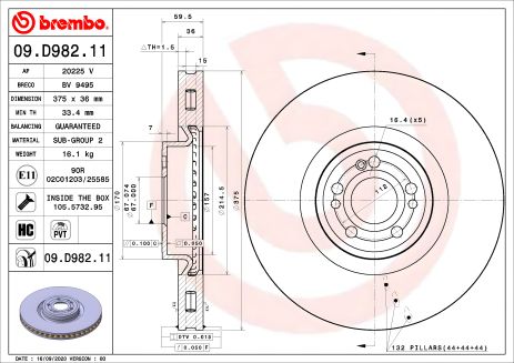 Диск гальмівний MERCEDES-BENZ GLE, BREMBO (09D98211)