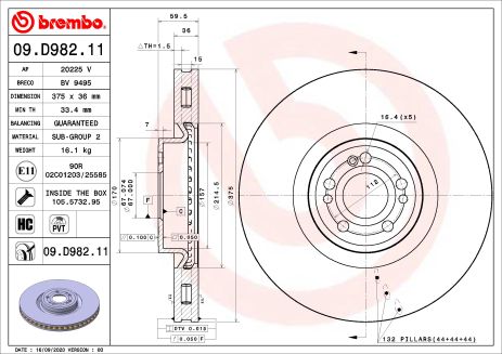 Диск тормозной MERCEDES-BENZ GLE, BREMBO (09D98211)