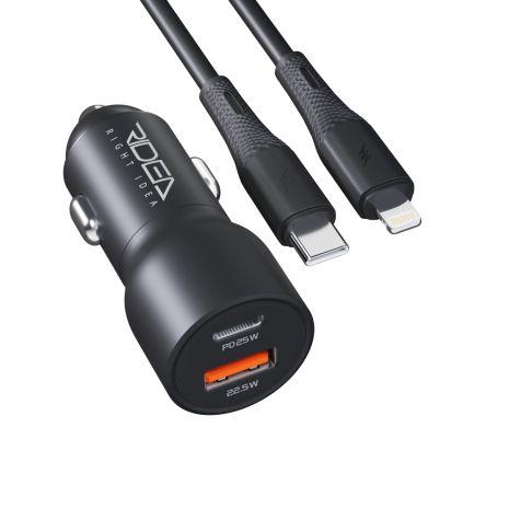 Авто Зарядное Устройство Ridea RCC-47115 QPow Pro 1USB/1USB-C PD/QC 47.5W+Type-C to Lightning Цвет Черный Авто Зарядное Устройство Ridea RCC-47115 QPow Pro 1USB/1USB-C PD/QC 47.5W+Type-C to Lightning Цвет Черный