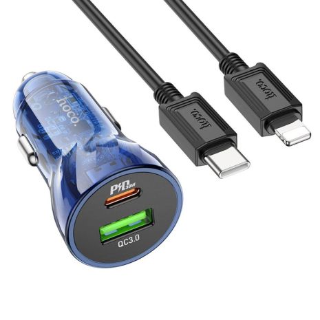 Автомобильное Зарядное Устройство Hoco Z47A Transparent PD30W+QC3.0 Type-C to Lightning Автомобильное Зарядное Устройство Hoco Z47A Transparent PD30W+QC3.0 Type-C to Lightning