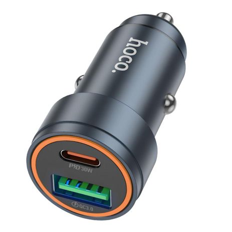 Автозарядний пристрій Hoco Z57A 1USB/1USB-C PD30W/QC3.0+Type-C to Type-C Колір Сірий