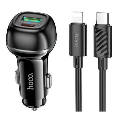 Автозарядний пристрій Hoco Z58A 1USB/1USB-C QC/PD48W+Type-C to Lightning Колір Чорний