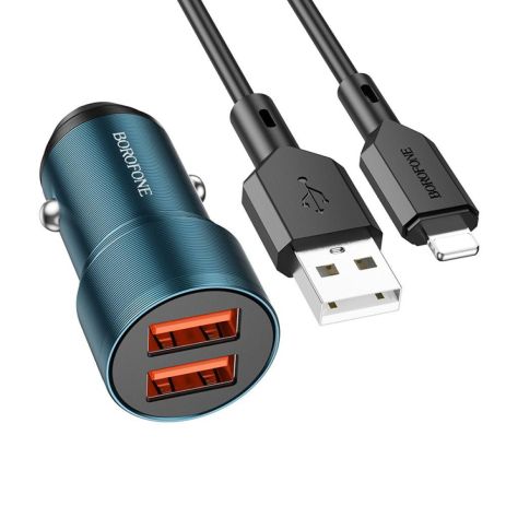 Автозарядний пристрій Borofone BZ19 Wisdom Lightning 2.4A Колір Сапфірово-синій
