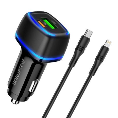 Автозарядний пристрій Borofone BZ14A PD20W+QC3.0 Type-C to Lightning 3A М'ята пачка Колір Чорний Автозарядний пристрій Borofone BZ14A PD20W+QC3.0 Type-C to Lightning 3A М'ята пачка Колір Чорний