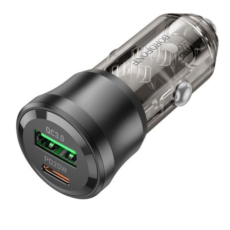 Автозарядний пристрій Borofone BZ25 1 USB/1USB-C QC/PD38W Колір Прозоро-чорний