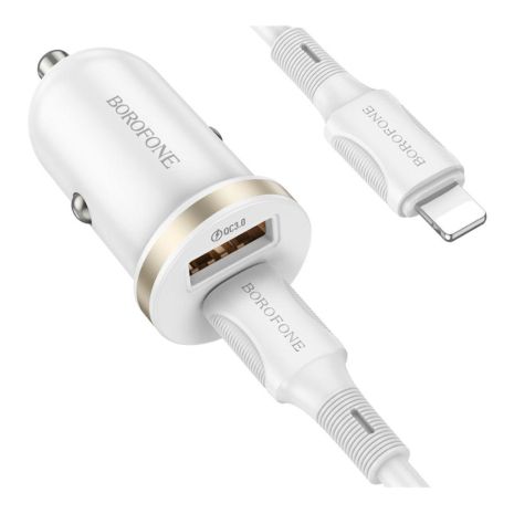 Авто Зарядное Устройство Borofone BZ22 1USB/1USB-C QC/PD30W+Type-C to Lightning Цвет Белый