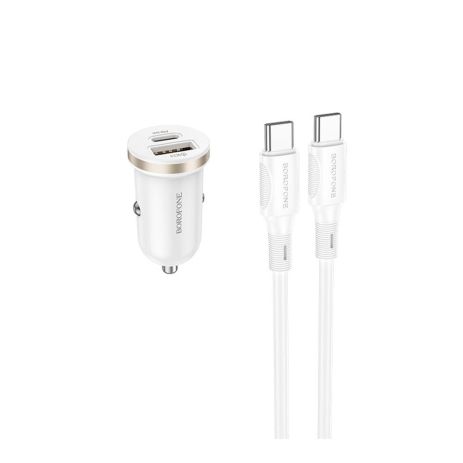Авто Зарядное Устройство Borofone BZ22 1USB/1USB-C QC/PD30W+Type-C to Type-C Цвет Белый