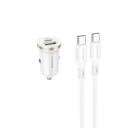 Авто Зарядное Устройство Borofone BZ22 1USB/1USB-C QC/PD30W+Type-C to Type-C Цвет Белый