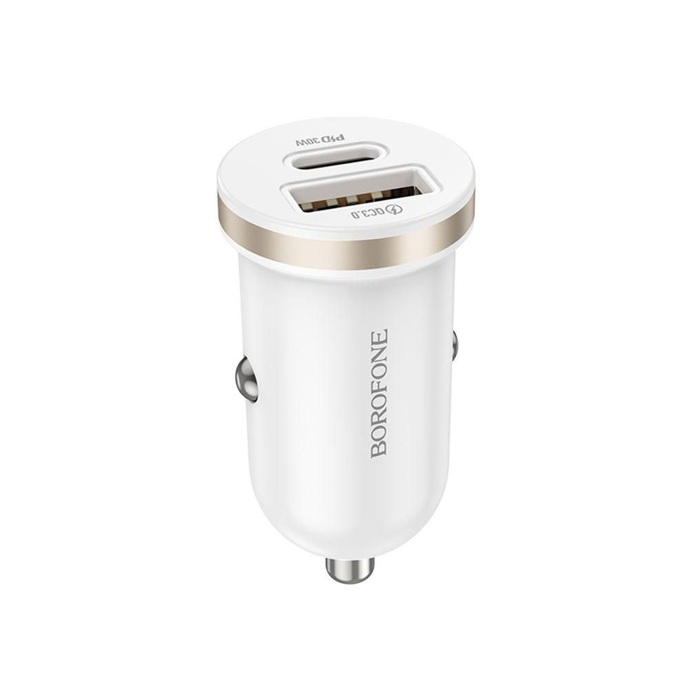Авто Зарядное Устройство Borofone BZ22 1USB/1USB-C QC/PD30W Цвет Белый Авто Зарядное Устройство Borofone BZ22 1USB/1USB-C QC/PD30W Цвет Белый