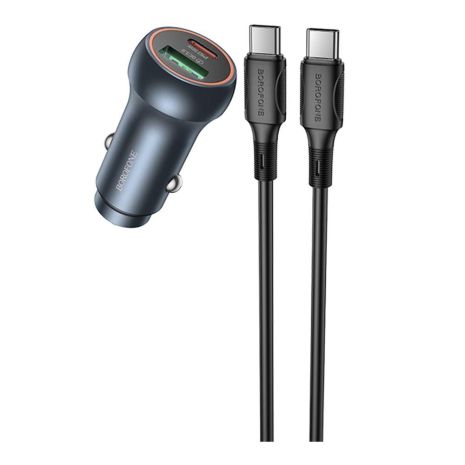 Авто Зарядное Устройство Borofone BZ32B 1USB/1USB-C QC/PD48W+Type-C to Type-C Цвет Серый Авто Зарядное Устройство Borofone BZ32B 1USB/1USB-C QC/PD48W+Type-C to Type-C Цвет Серый
