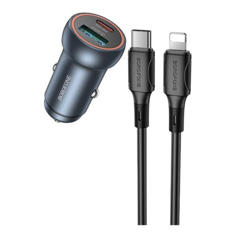 Автомобільний Зарядний Пристрій Borofone BZ32A 1USB/1USB-C QC/PD30W+Type-C to Lightning Автомобільний Зарядний Пристрій Borofone BZ32A 1USB/1USB-C QC/PD30W+Type-C to Lightning