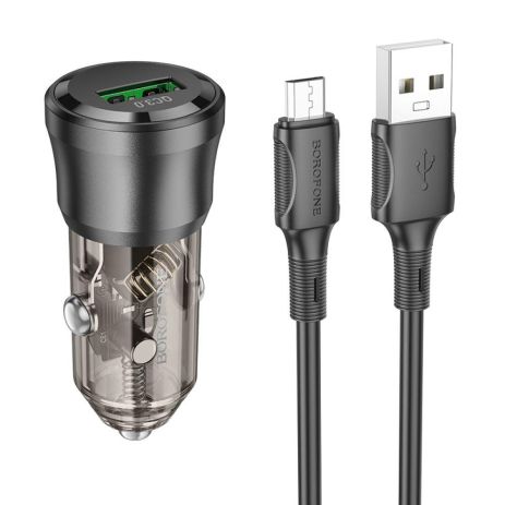 Автозарядний пристрій Borofone BZ23 1USB QC18W+Micro Колір Прозоро-чорний