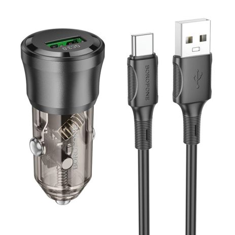 Автозарядний пристрій Borofone BZ23 1USB QC18W+Type-C Колір Прозоро-чорний