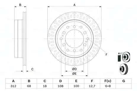 Диск гальмівний для TOYOTA LAND, BOSCH (0986479F07)