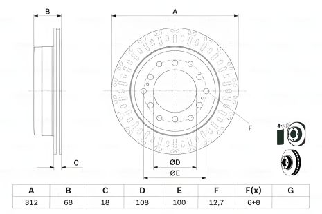 Диск гальмівний для TOYOTA LAND, BOSCH (0986479F07)