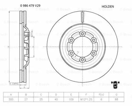 Диск гальмівний HOLDEN COLORADO, CHEVROLET TRAILBLAZER, BOSCH (0986479V29) Диск гальмівний HOLDEN COLORADO, CHEVROLET TRAILBLAZER, BOSCH (0986479V29)