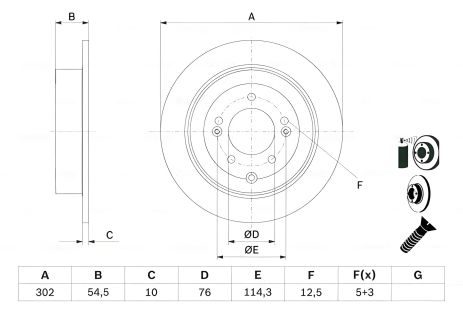 Тормозной диск HYUNDAI (BEIJING), KIA SPORTAGE, BOSCH (0986479E43)