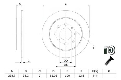 Гальмівний диск HONDA JAZZ, BOSCH (0986479F34) Гальмівний диск HONDA JAZZ, BOSCH (0986479F34)
