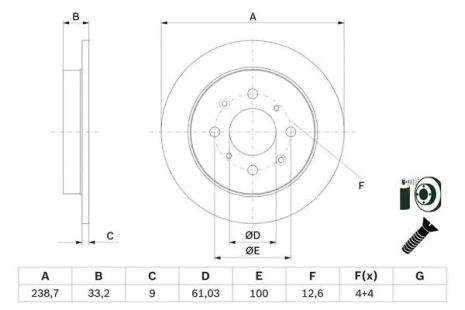Диск тормозной HONDA JAZZ, BOSCH (0986479F34) Диск тормозной HONDA JAZZ, BOSCH (0986479F34)