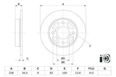 Диск тормозной SUZUKI SWIFT, BOSCH (0986479F38) Диск тормозной SUZUKI SWIFT, BOSCH (0986479F38)
