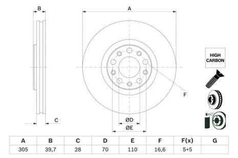 Диск гальмівний JEEP COMPASS, FIAT 500X, BOSCH (0986479G89) Диск гальмівний JEEP COMPASS, FIAT 500X, BOSCH (0986479G89)