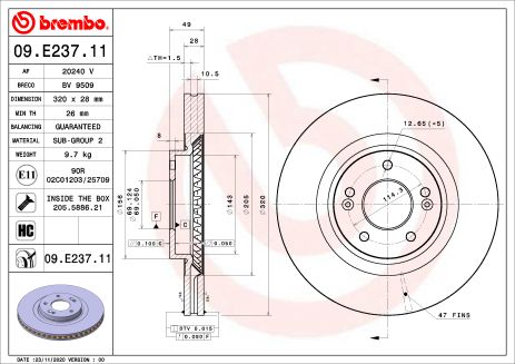 Диск гальмівний INOKOM SANTA, KIA (DYK), BREMBO (09E23711) Диск гальмівний INOKOM SANTA, KIA (DYK), BREMBO (09E23711)