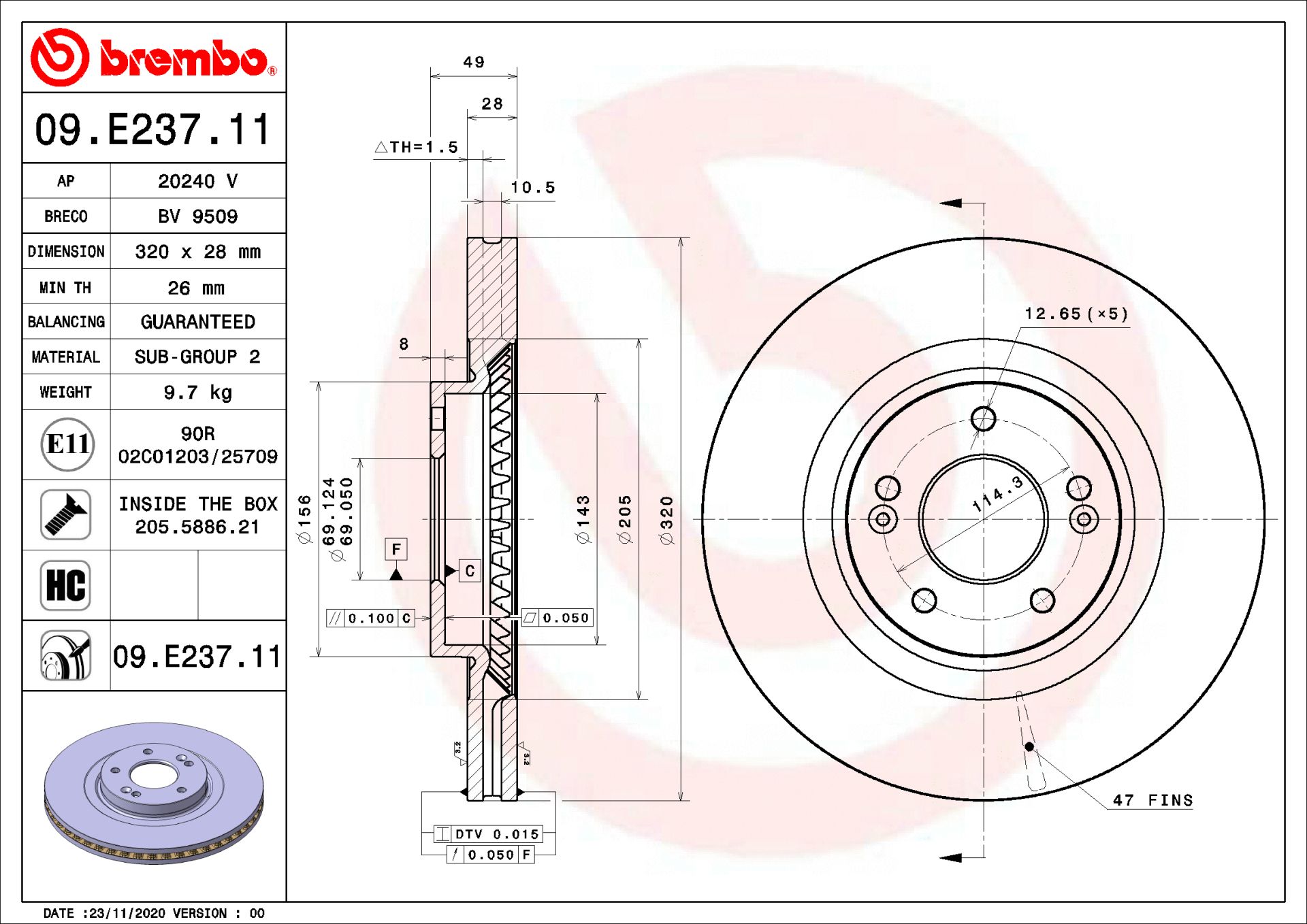 Диск гальмівний INOKOM SANTA, KIA (DYK), BREMBO (09E23711) Диск гальмівний INOKOM SANTA, KIA (DYK), BREMBO (09E23711)