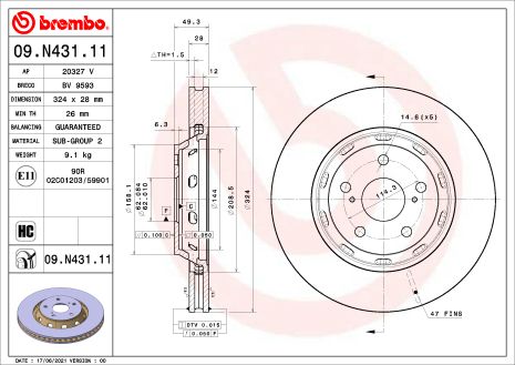 Диск гальмівний TOYOTA VENZA, BREMBO (09N43111) Диск гальмівний TOYOTA VENZA, BREMBO (09N43111)