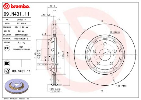 Диск гальмівний TOYOTA VENZA, BREMBO (09N43111) Диск гальмівний TOYOTA VENZA, BREMBO (09N43111)