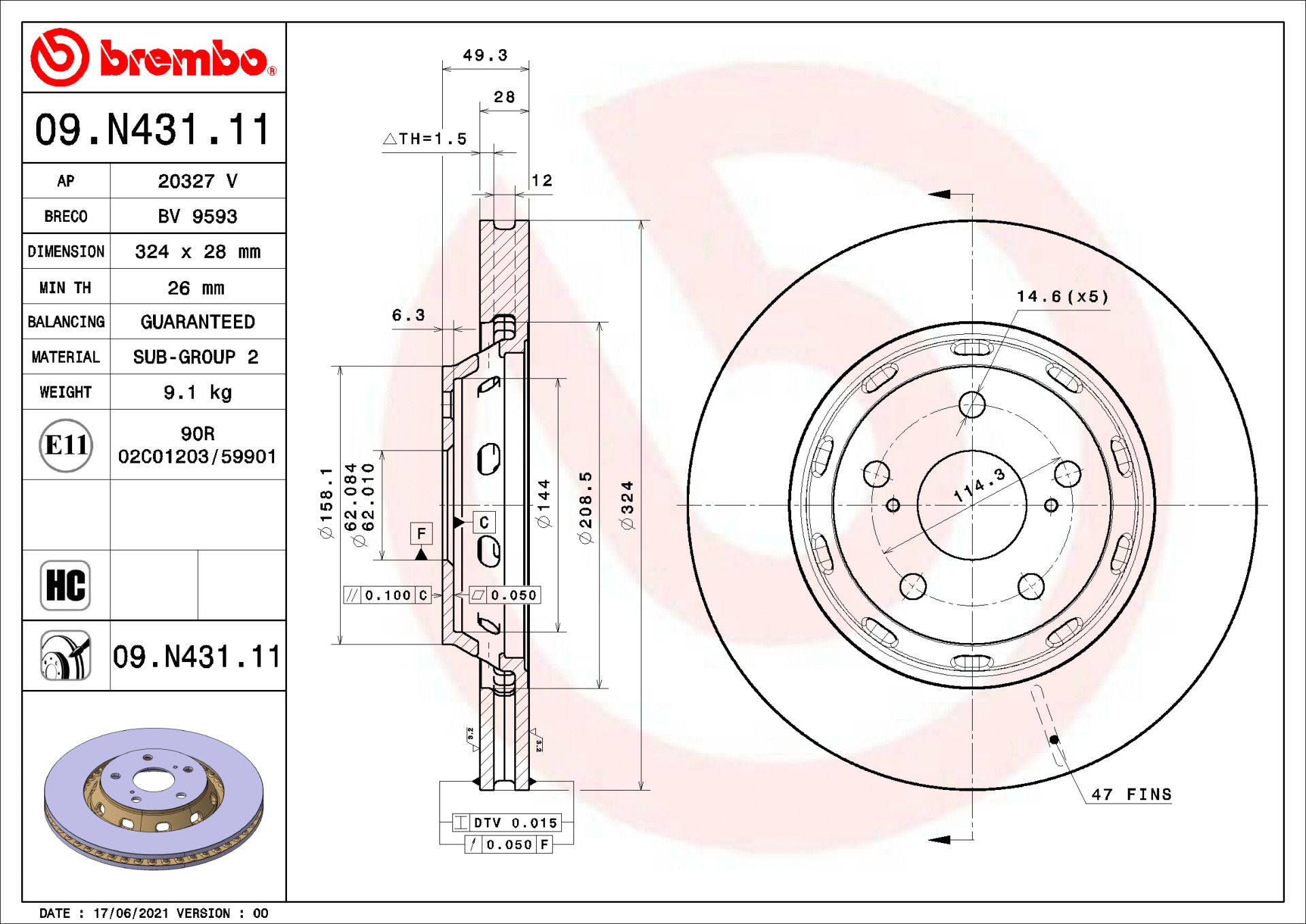 Диск гальмівний TOYOTA VENZA, BREMBO (09N43111) Диск гальмівний TOYOTA VENZA, BREMBO (09N43111)