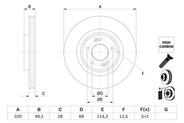 Диск гальмівний KIA SORENTO, HYUNDAI SANTA FE, BOSCH (0986479F35) Диск гальмівний KIA SORENTO, HYUNDAI SANTA FE, BOSCH (0986479F35)