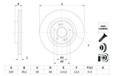Диск гальмівний KIA SORENTO, HYUNDAI SANTA FE, BOSCH (0986479F35) Диск гальмівний KIA SORENTO, HYUNDAI SANTA FE, BOSCH (0986479F35)
