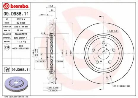 Диск гальмівний TOYOTA RAV 4, BREMBO (09D98811) Диск гальмівний TOYOTA RAV 4, BREMBO (09D98811)