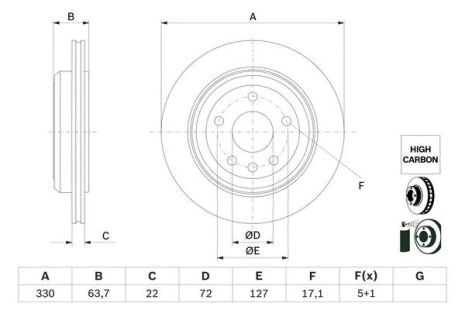 Диск гальмівний JEEP GRAND CHEROKEE, BOSCH (0986479G87) Диск гальмівний JEEP GRAND CHEROKEE, BOSCH (0986479G87)