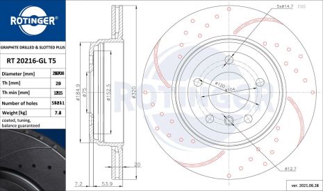 Диск гальмівний BMW 6, ROTINGER (RT20216GLT5) Диск гальмівний BMW 6, ROTINGER (RT20216GLT5)