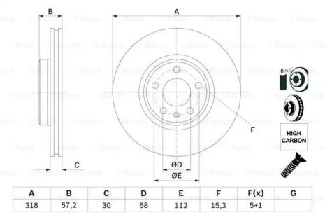 Диск гальмівний SKODA 8W0615301H, SEAT 8W0615301H, BOSCH (0986479E49) Диск гальмівний SKODA 8W0615301H, SEAT 8W0615301H, BOSCH (0986479E49)