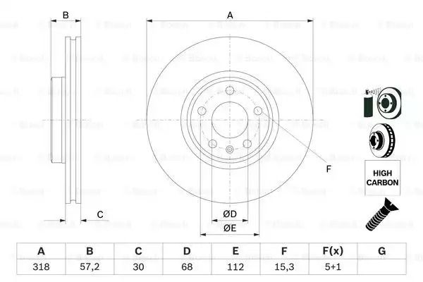 Диск гальмівний SKODA 8W0615301H, SEAT 8W0615301H, BOSCH (0986479E49) Диск гальмівний SKODA 8W0615301H, SEAT 8W0615301H, BOSCH (0986479E49)