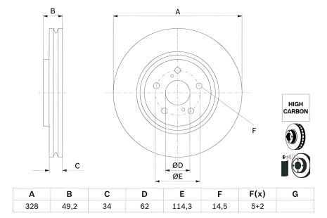 Гальмівний диск для TOYOTA bZ4X, LEXUS RX, BOSCH (0986479H04) Гальмівний диск для TOYOTA bZ4X, LEXUS RX, BOSCH (0986479H04)