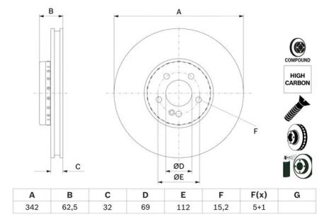 Диск гальмівний MERCEDES-BENZ GLC, BOSCH (0986479H41) Диск гальмівний MERCEDES-BENZ GLC, BOSCH (0986479H41)
