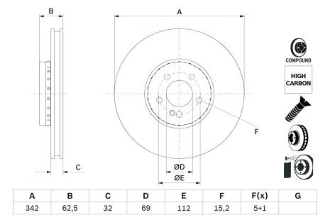 Гальмівний диск MERCEDES-BENZ GLC, BOSCH (0986479H41) Гальмівний диск MERCEDES-BENZ GLC, BOSCH (0986479H41)