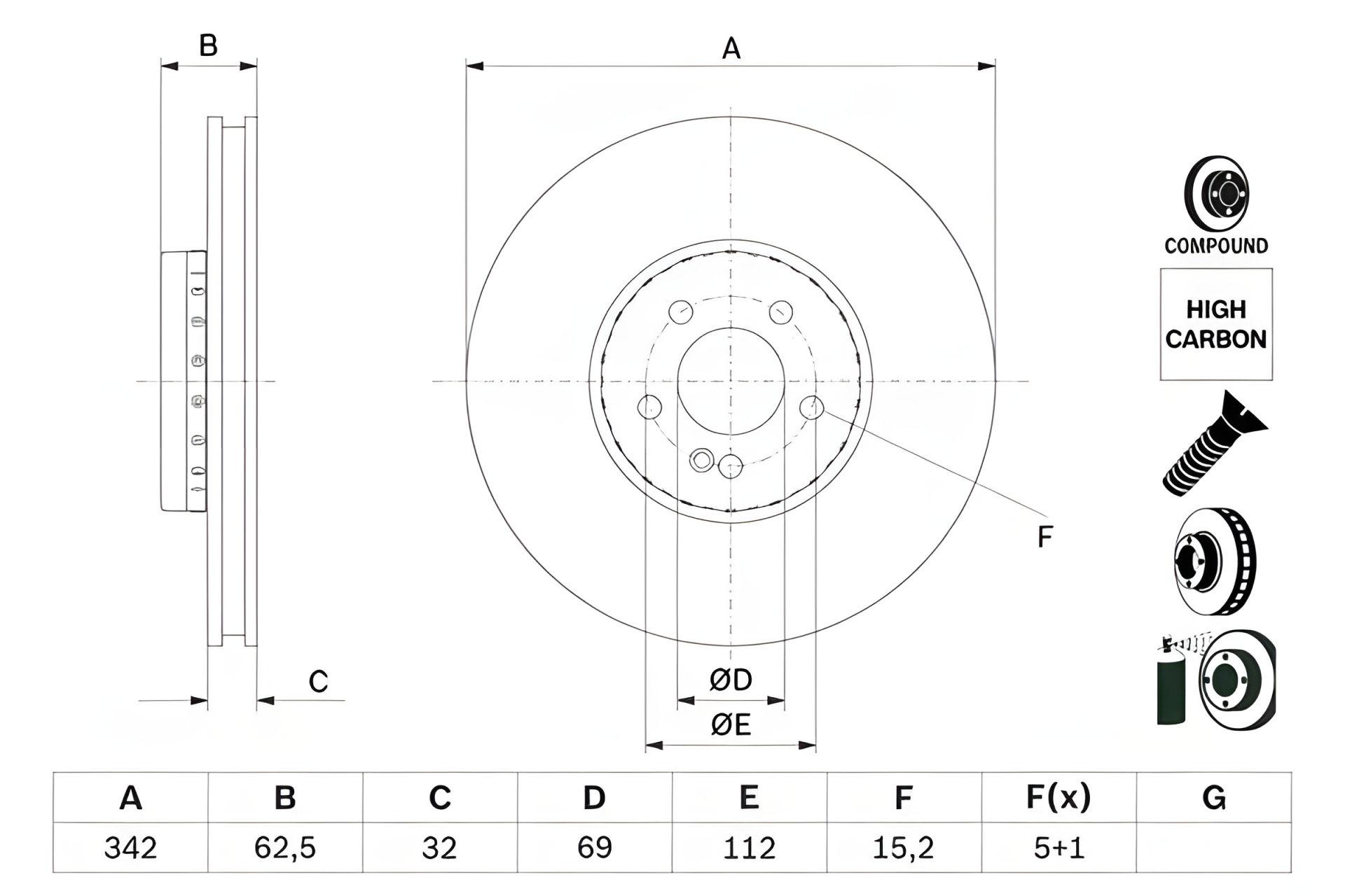 Гальмівний диск MERCEDES-BENZ GLC, BOSCH (0986479H41) Гальмівний диск MERCEDES-BENZ GLC, BOSCH (0986479H41)