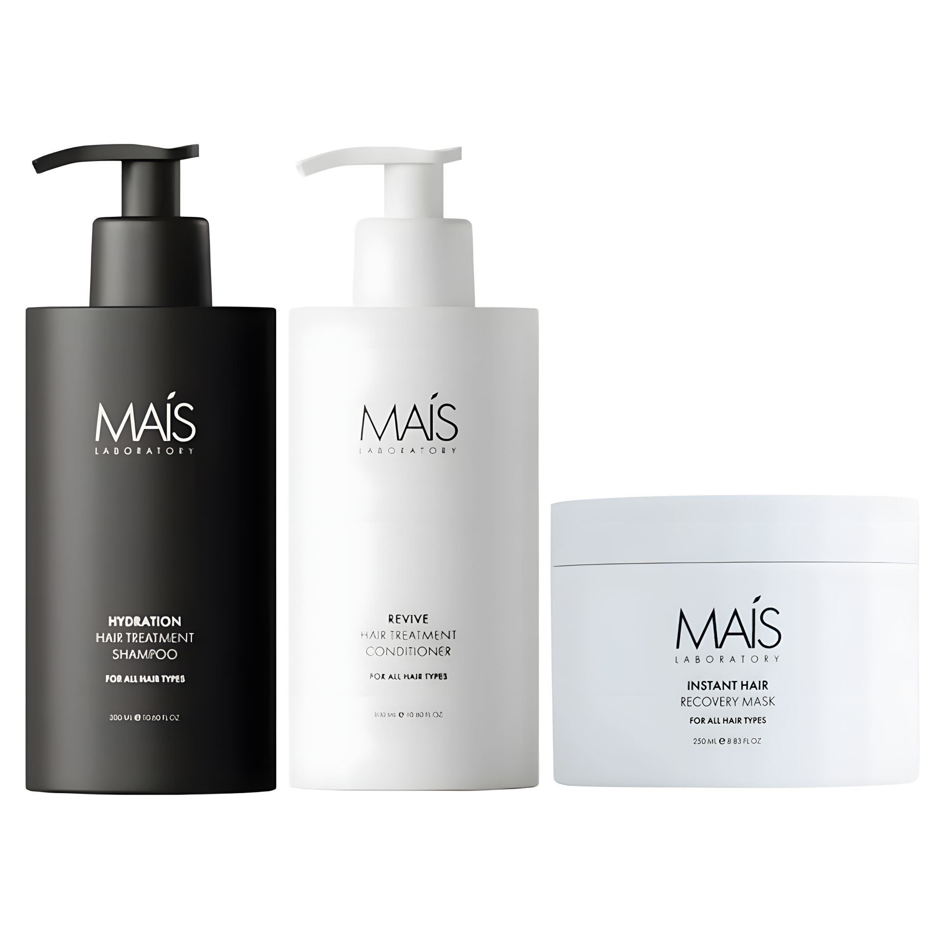 Набор для увлажнения и восстановления волос Mais Hydration Hair Treatment TRIO: шампунь, кондиционер и маска 2х300+250 мл Набор для увлажнения и восстановления волос Mais Hydration Hair Treatment TRIO: шампунь, кондиционер и маска 2х300+250 мл