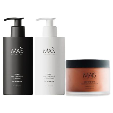 Набор Mais Revive Hair Treatment TRIO шампунь, кондиционер и маска для восстановления поврежденных волос 2х300+250 мл Набор Mais Revive Hair Treatment TRIO шампунь, кондиционер и маска для восстановления поврежденных волос 2х300+250 мл