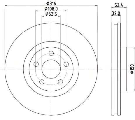 Тормозной диск для FORD (CHANGAN), LINCOLN MKX, HELLA PAGID (8DD355126701)