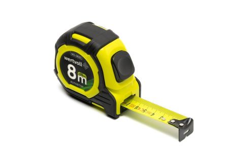 Рулетка 8 м х 25 мм дві кнопки AUTOSTOP покриття TPR нейлонове покриття протиковзкий гачок MASTERTOOL MS-0825