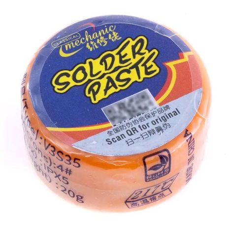 Паяльна паста BGA Mechanic V3S35 безсвинцева, Sn 99%, Ag 0.3%, Cu 0.7%, IPX5, 217°C, 20г