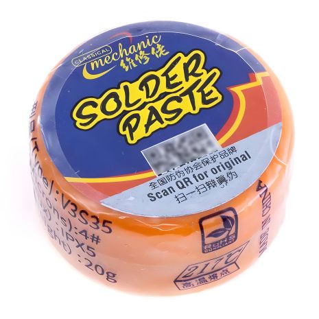 Безсвинцева паяльна паста BGA Mechanic V3S35 Sn 99%, Ag 0.3%, Cu 0.7%, IPX5, 217°C, 20г